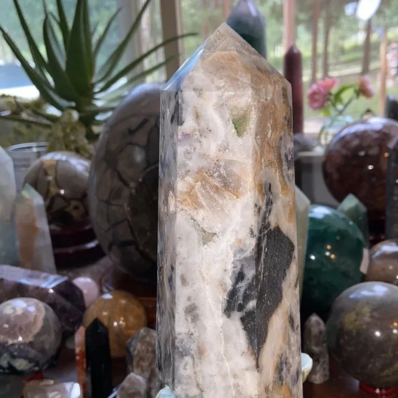 Fluorite With Hematite Crystal Tower With Druzy!
